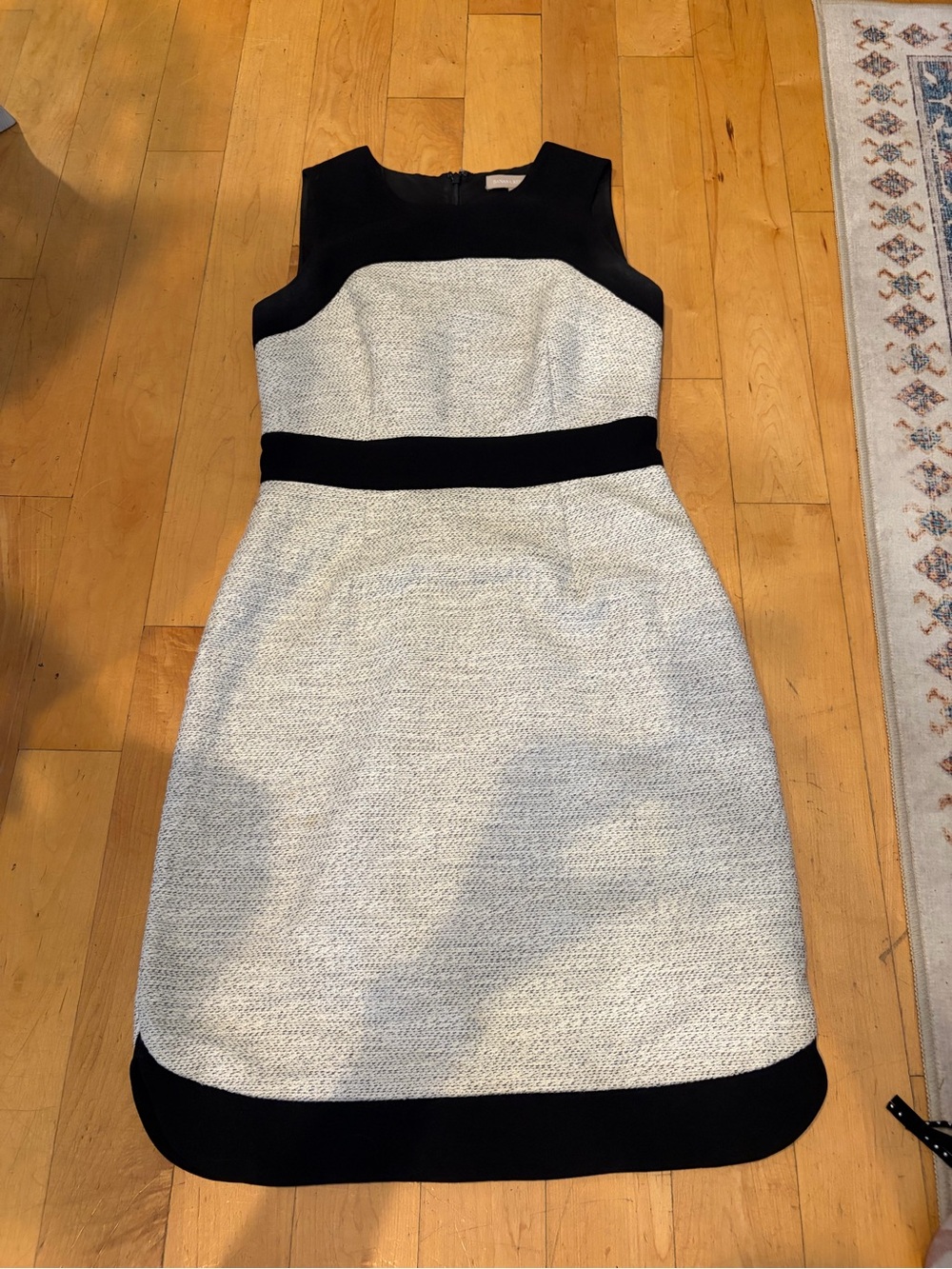 Banana Republic Cream and Black Sleeveless Midi Sheath Dress with Contrast Trim